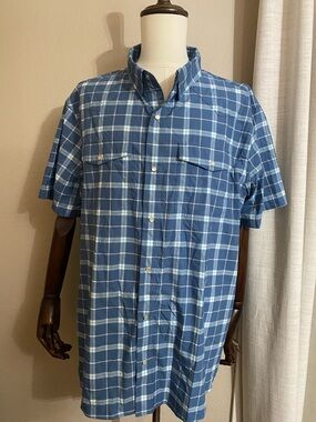 Duluth Blue Plaid Short-Sleeve Button-Up Shirt Pearl Snaps NWT